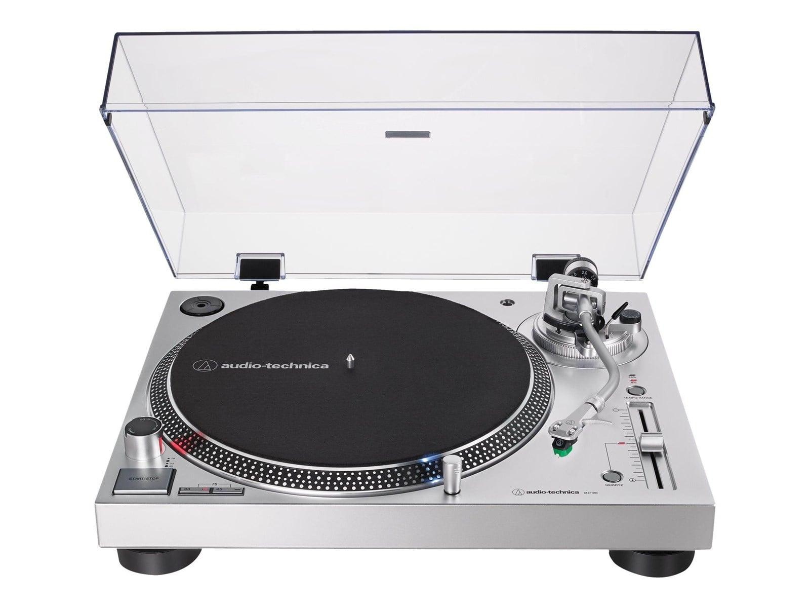 Audio-Technica AT-LP120XUSB platespiller i sølv med direktedrift og S-formet tonearm