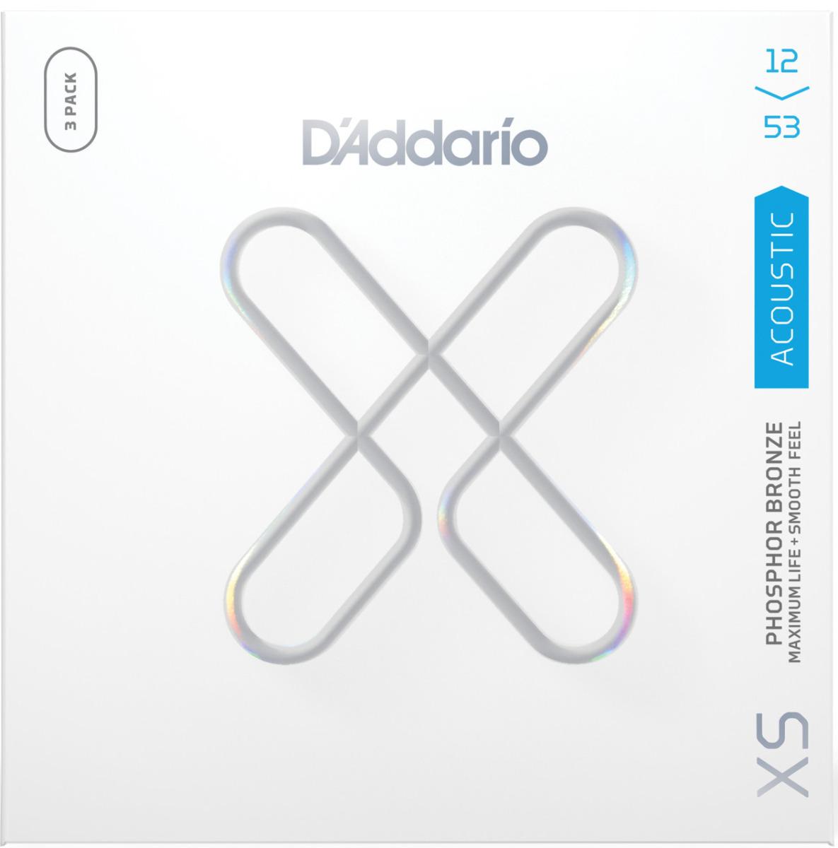 D’Addario XS coated phosphor bronze westerngitarstrenger, 3-pack i gauge 012-053