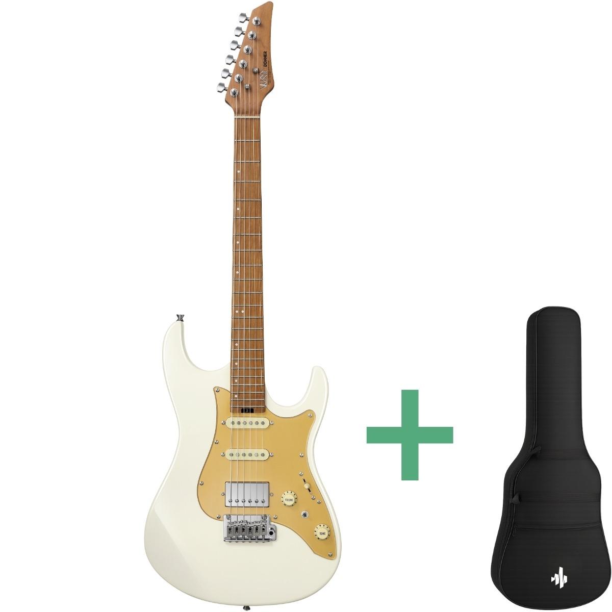 Donner DST-550 el-gitar i hvitt med strat-inspirert design