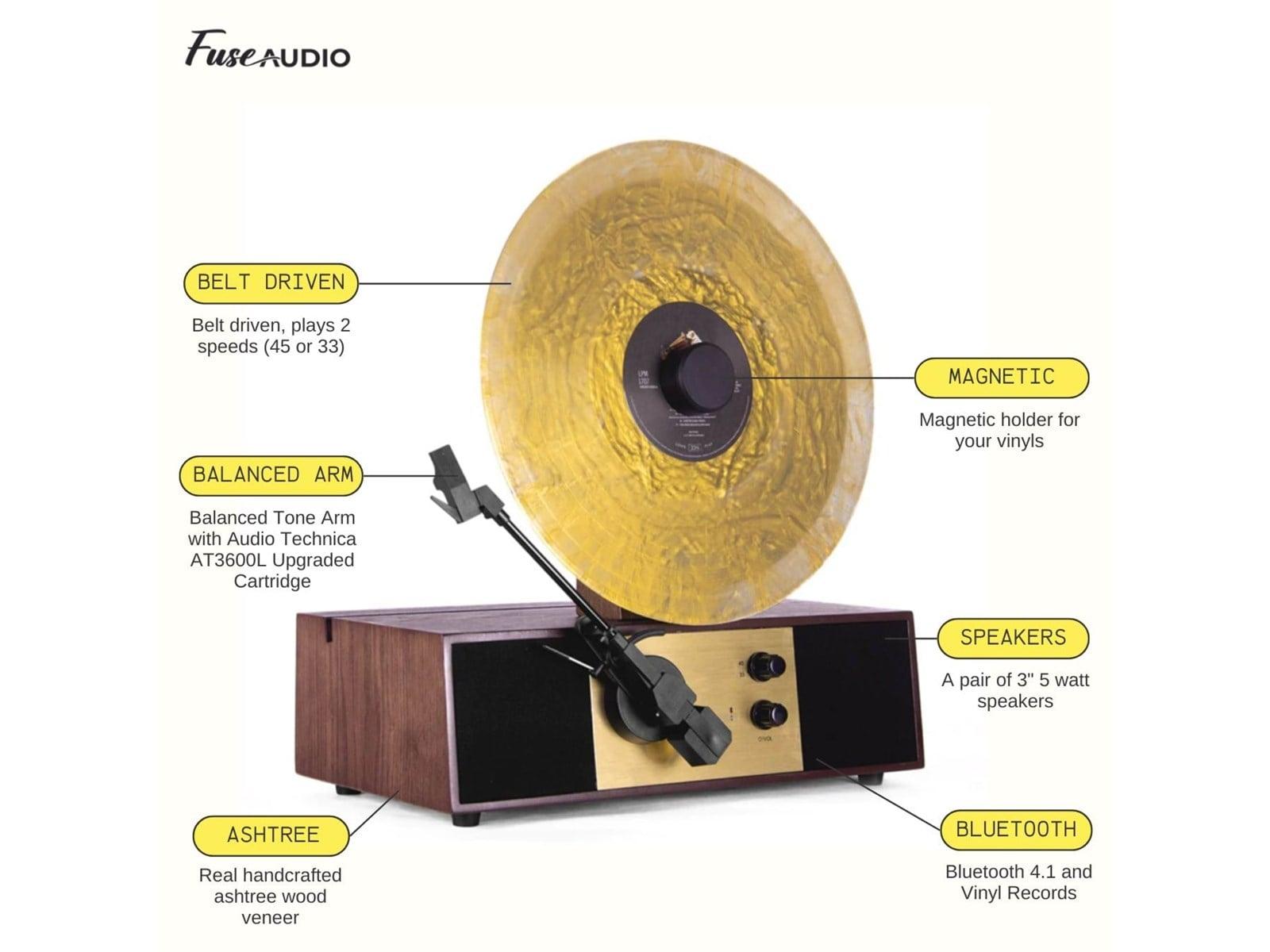 Fuse Audio REC platespiller i brun trefinish med Audio-Technica-pickup