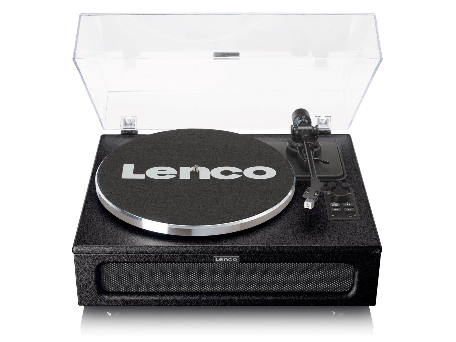 Lenco LS-430BK platespiller i svart med fire innebygde høyttalere