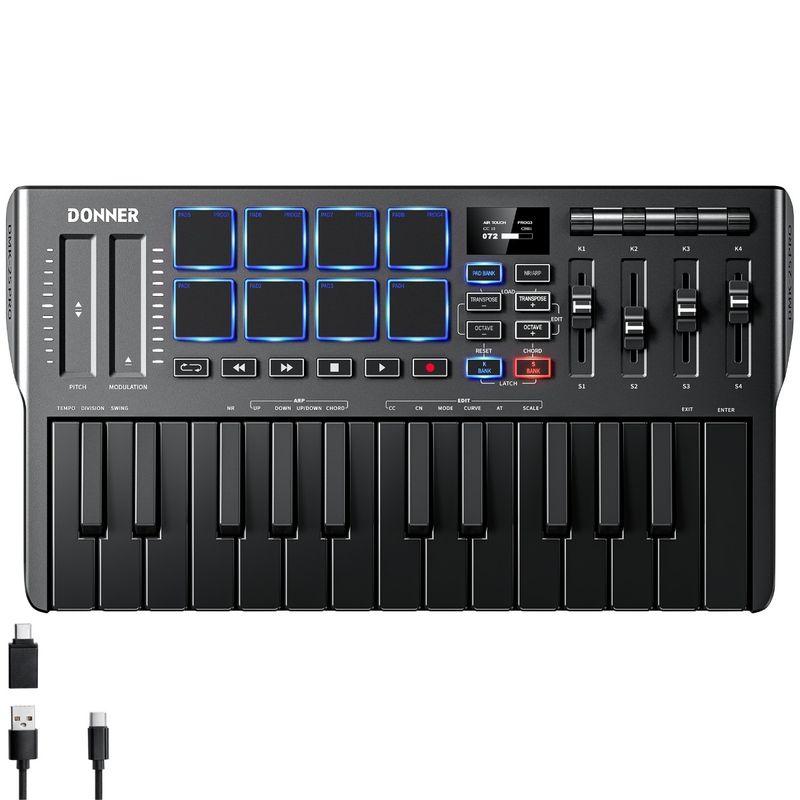 Donner DMK-25 Pro midi-keyboard med RGB-pads, encodere og OLED-skjerm