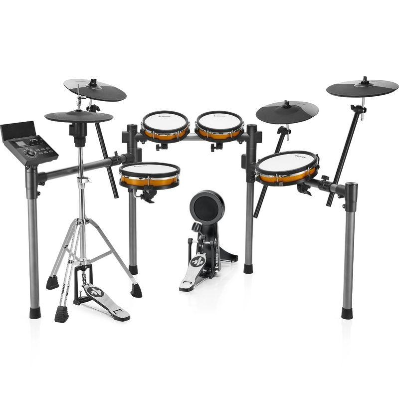 Donner Groove Ultra el-trommesett med fem trommepads, fire cymbaler og hi-hat på eget stativ
