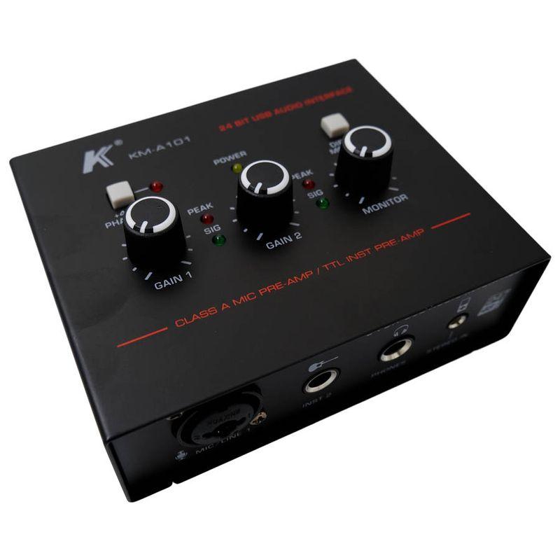 K KM-A101 audio interface med XLR-inngang, jack-inngang og USB-tilkobling